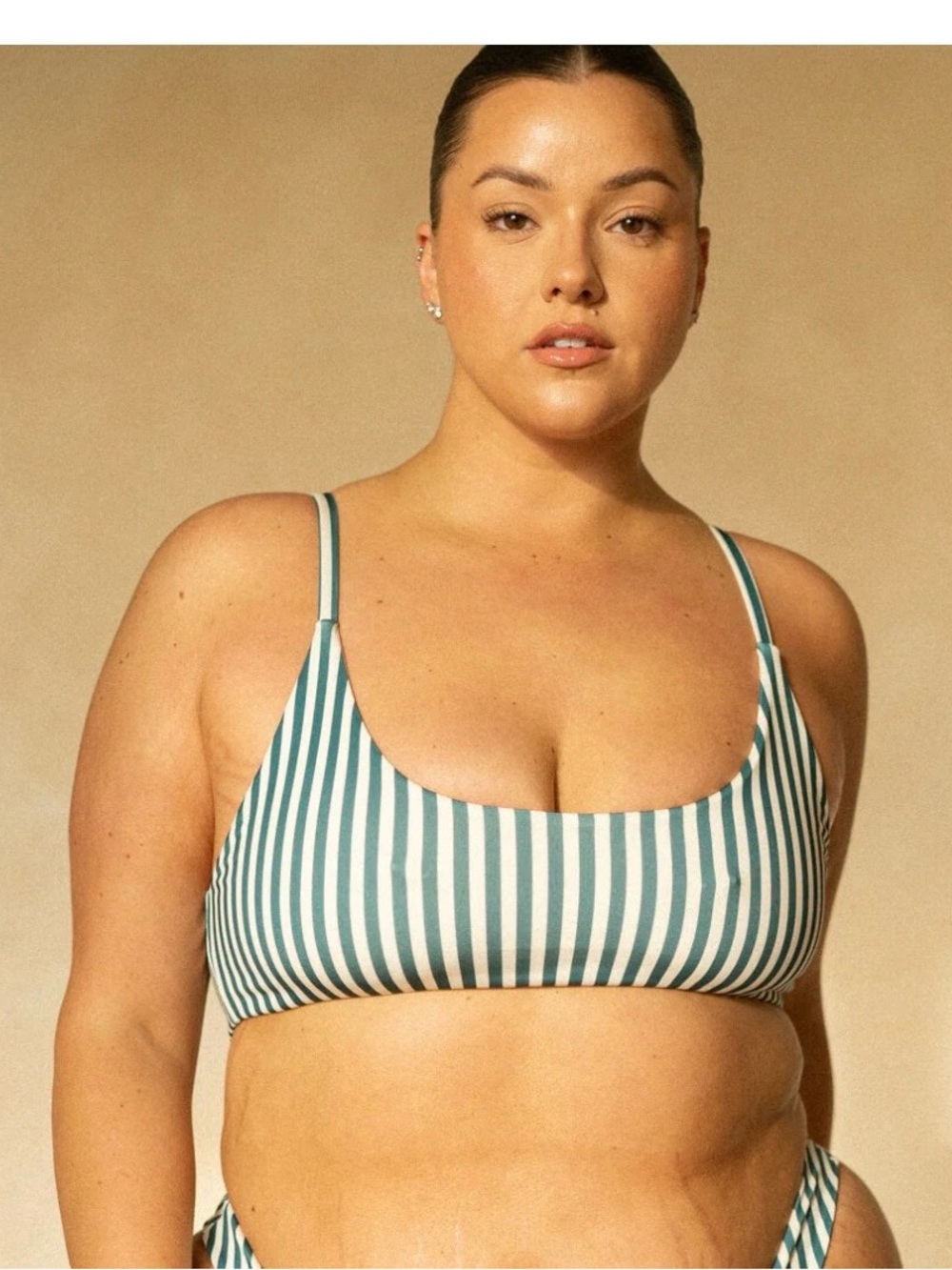 Londre Bralette Top in Deep Teal Stripe Size Large